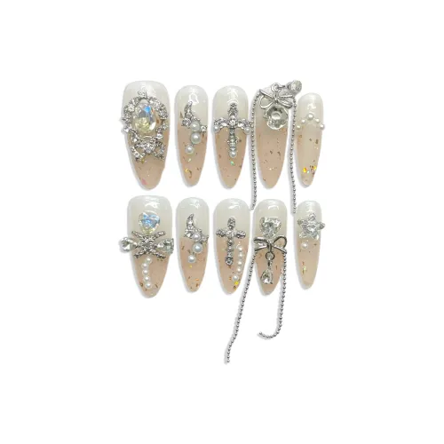 XIAMEIYU Кружево Бант Elegant Elegance Ручной Осветляющий Nail Art 20 мм Фальшивые Ногти Миндаль Прозрачный Белый Размазанный