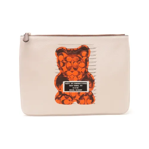 COACH Wristlet Галечная кожа Клатч Большой Женская Белый