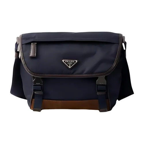 PRADA Переработанный нейлон Сумка через плечо Маленькая Мужская Синий и Кофейный