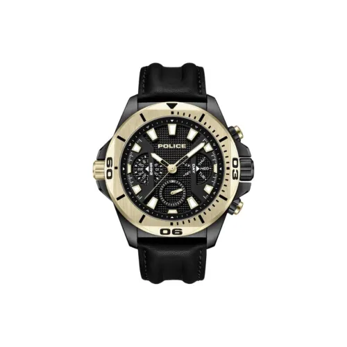 Police Men's Watches Кварцевый механизм Кожаный ремешок 46 мм Черный циферблат