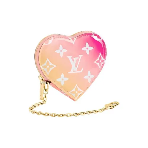 LOUIS VUITTON Глянцевое покрытие Телячья кожа Сердце-образная Сумка Кошелек для монет Женские Апельсин Розовый