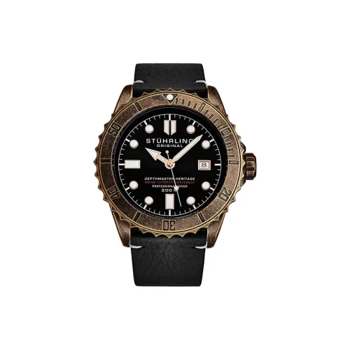 STUHRLING Diver Collection Мужские часы Автоматический механический механизм Кожаный ремешок 44 мм Черный циферблат