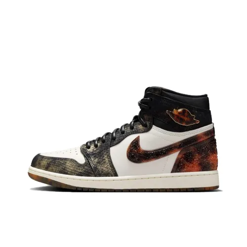 Jordan Air Jordan 1 Винтажные баскетбольные кроссовки Высокие Топы Черный Белый Оранжевый Унисекс