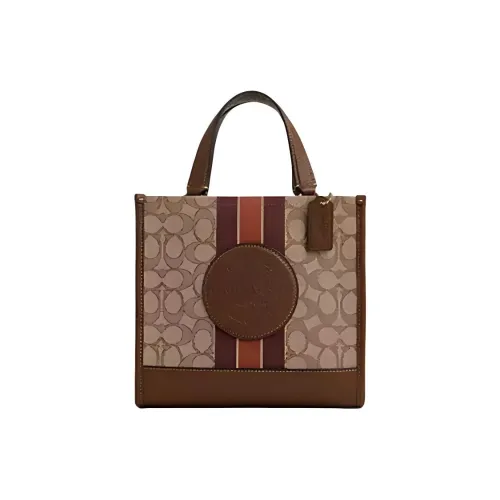 COACH Dempsey Ткань с коровьей кожей Тоут Сумка Сумка для покупок Сумка через плечо Сумка Большая Женская Коричневая