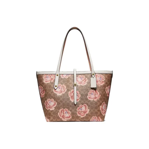 COACH Market Tote Холст с кожей Тоут Сумка Сумка для покупок Сумка Сумка через плечо Большая Женская Коричневая