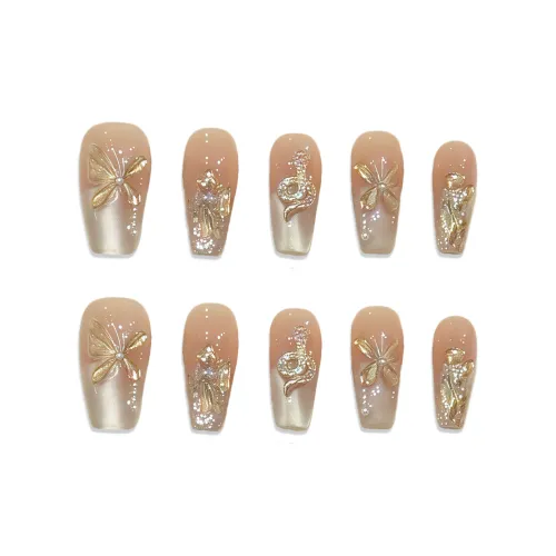 XIAMEIYU Бабочка Swallows Золотой Знак Змеи Luxury Handcrafted Осветляющий False Nail Средний LADDER Золотой Смузи 25 мм