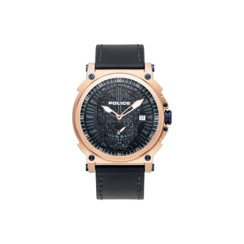 Police Men's Watches Кварцевый механизм Кожаный ремешок 45 мм Черный циферблат