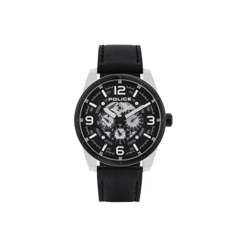Police Laurence Collection Мужские часы Кварцевый механизм Кожаный ремешок 48 мм Черный циферблат