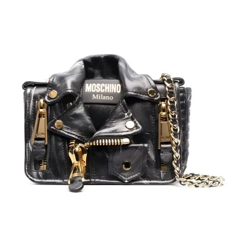 MOSCHINO Sheepskin Biker Bag Small Square Bag Shoulder Bag Women's Black