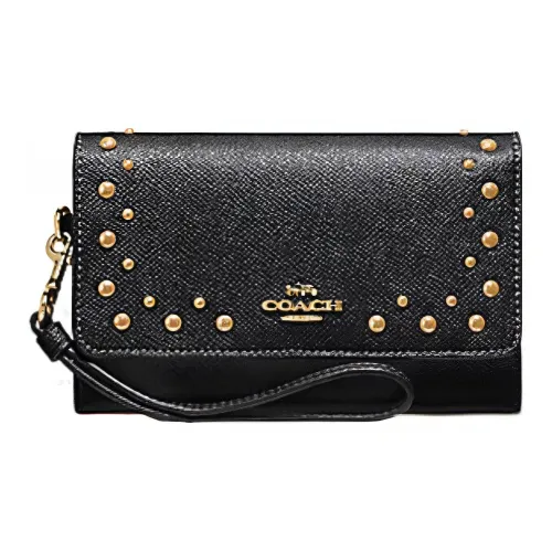 COACH Крестообразный текстурный кожаный клатч кошелек чехол для телефона кошелек женский черный