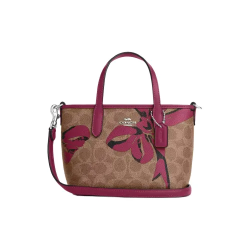 COACH PVC Тоут Сумка Сумка для покупок Сумка через плечо Сумка Маленькая Женская Коричневая и Розовая