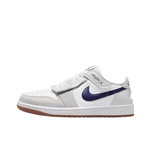 Jordan Air Jordan 1 Slip-resistant Abrasion-resistant Low Top Винтажные баскетбольные кроссовки Мужские Серый Синий