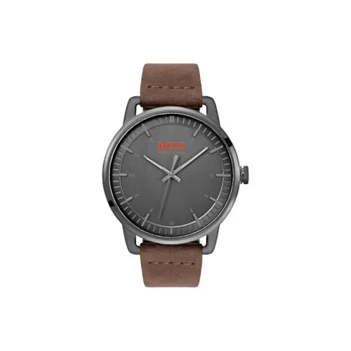 Hugo Boss Мужские часы Кварцевый механизм Кожаный ремешок 44 мм Серый циферблат