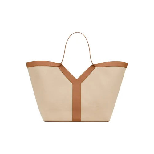 SAINT LAURENT Linen Tote Bag Shopping Bag Large Women's Light Umber