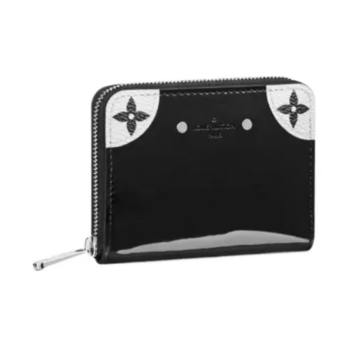 LOUIS VUITTON Zippy Глянцевое покрытие Телячья кожа с цветным холстом отделка кошелек монетница обычный унисекс черный серый