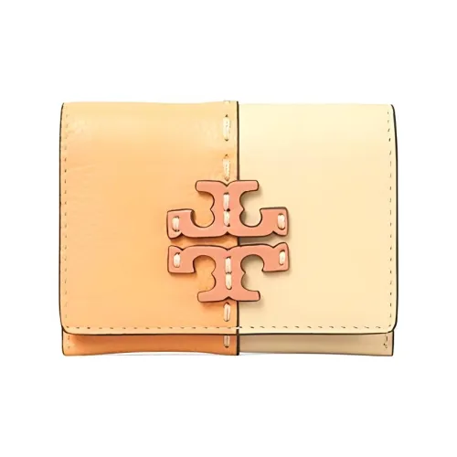 TORY BURCH McGraw Кожа Бифолд Застежка на кнопки Кошелек Держатель для карт Женские Бежевый Апельсин