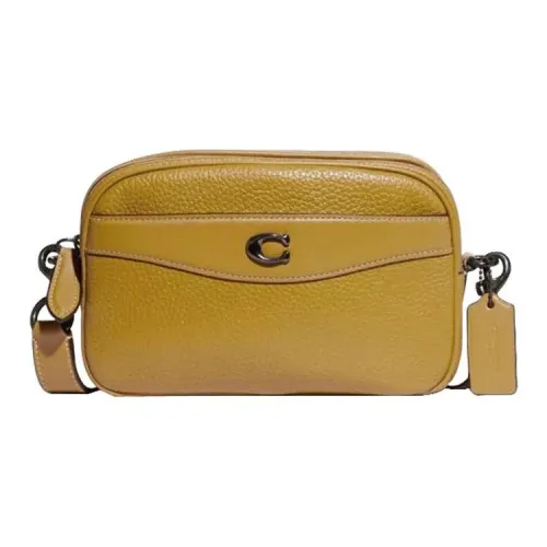 COACH Camera GRAIN LEATHER Camera Сумка Сумка через плечо Маленькая Женская Льняная Желтая