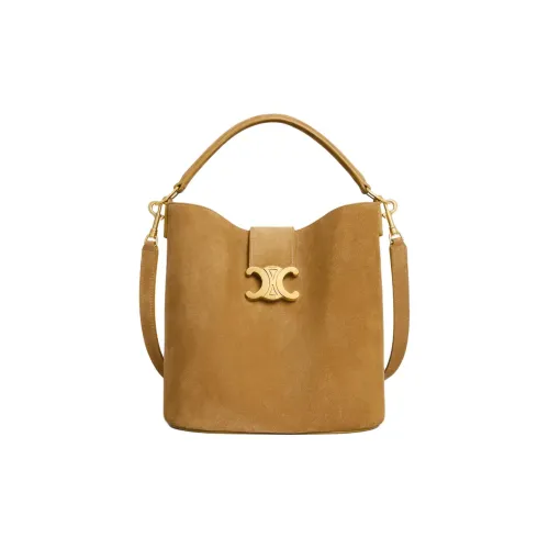 CELINE Замша Ведрообразная Сумка Сумка через плечо Сумка среднего размера Женская Коричневая