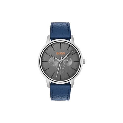 Hugo Boss Мужские часы Кварцевый механизм Кожаный ремешок 42 мм Серый циферблат