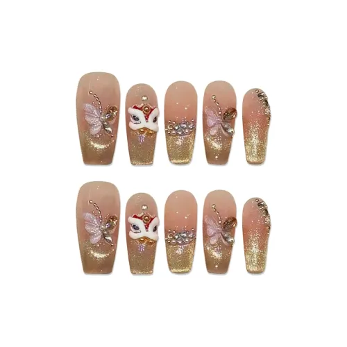 Yun Yue Joe Золотой Stamped Lion Diamond 25mm Средний LADDER Шампанское золото Градиентный Китайский стиль