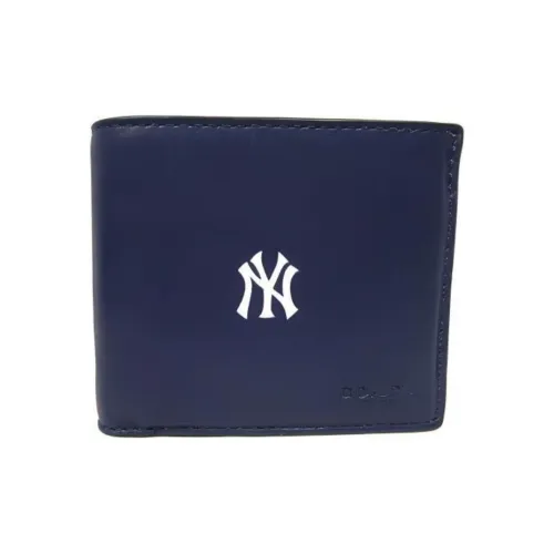 COACH MLB Коллаборация Компактный Утонченный Телячья кожа Укороченный Складной Кошелек Мини Мужской Темно-синий