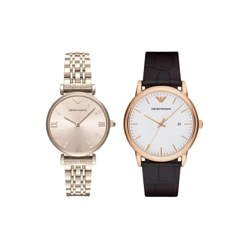 EMPORIO ARMANI Watch Кварцевый механизм Естественная кожа Ремешок из нержавеющей стали Золотистый циферблат Унисекс