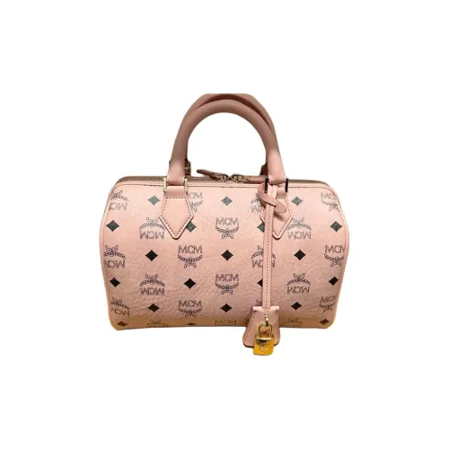MCM Visetos Переплетенная Буква Холст Бостон Сумка Одноплечая Сумка Маленькая Женская Розовая