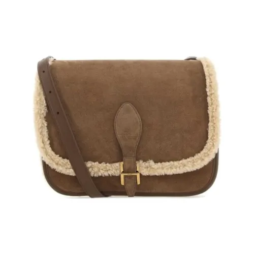 SAINT LAURENT Кожа с замшей сумка через плечо женская коричневая