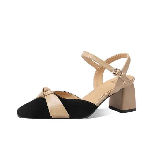 XICUNMINGWU Высокие каблуки Женские Черный+Абрикос