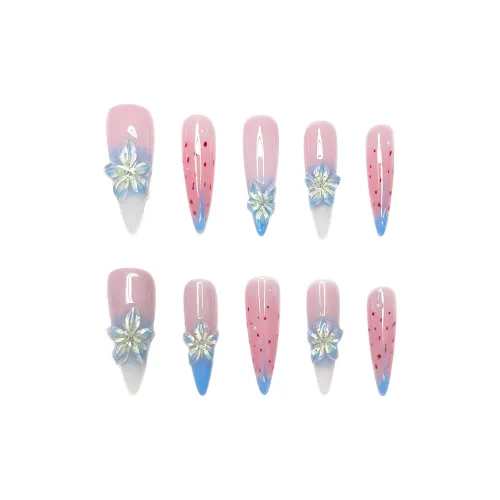 Rui Jin Ледяной Прозрачный Lily Осветляющий False Nail Almond Multicolor Gradient Cute French Coquette Style Instagram Style 25 мм