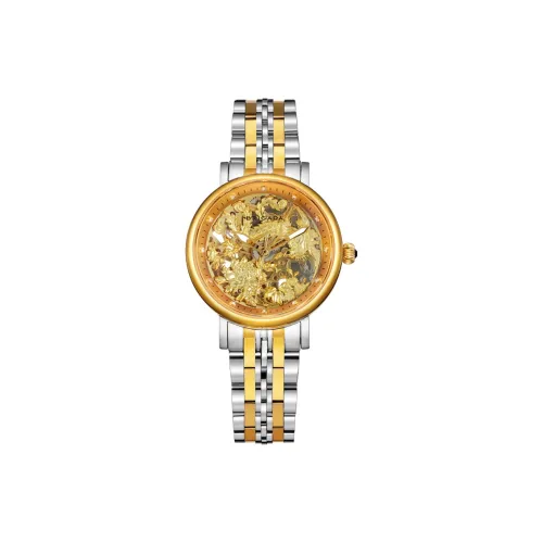 BRIGADA Механический механизм ремешок из нержавеющей стали женские часы золотой циферблат