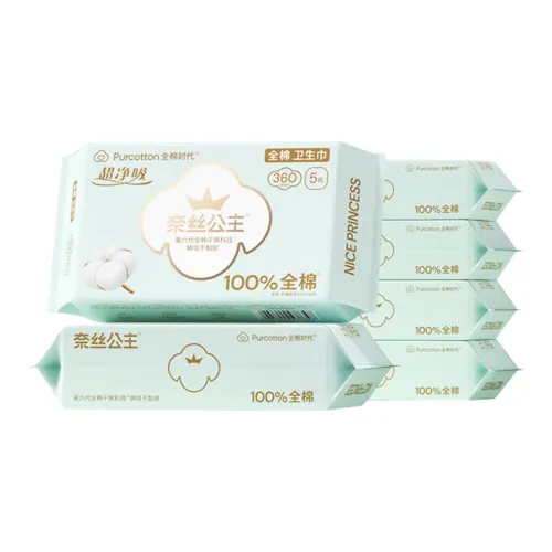 NICE PRINCESS Ultra Pure Suction Санитарные прокладки 100% хлопок Дышащая Ночная одежда 6 360 мм 6 Сумка