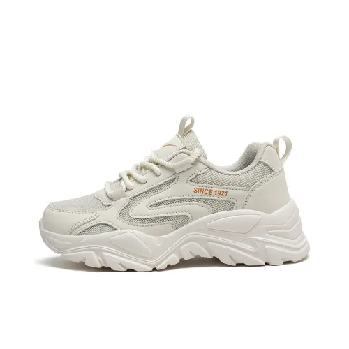 Binary Shock Absorbers Slip-Resistant Дышащий Низкий Топ Кроссовки для бега с толстой подошвой Женские Бежево-оранжевые