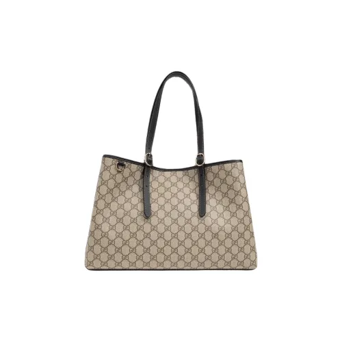 GUCCI Покрытый холст Тоут Сумка Сумка для покупок Сумка на плечо Сумка среднего размера унисекс Бежевый и Темно-коричневый