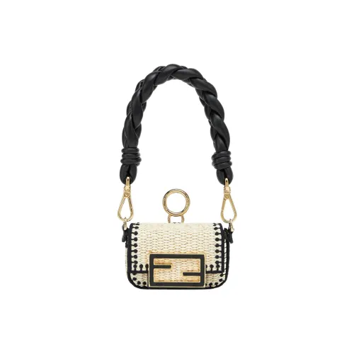 FENDI Baguette Ткань из соломы с кожаными вставками Сумка через плечо Экстра мини Женская