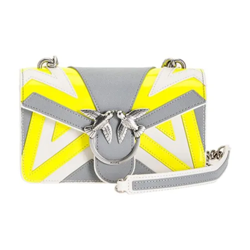 PINKO Коровья кожа Bird Сумка Swallow Сумка Сумка через плечо Сумка на плечо Маленькая Женская Серый Белый Желтый