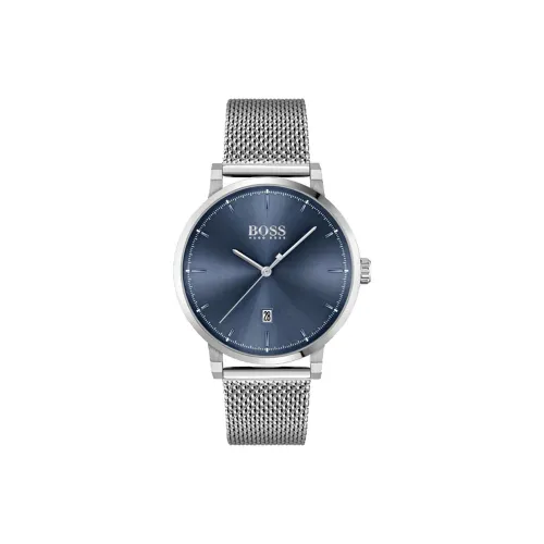 Hugo Boss Мужские часы Кварцевый механизм Ремешок из нержавеющей стали 42 мм Синий циферблат