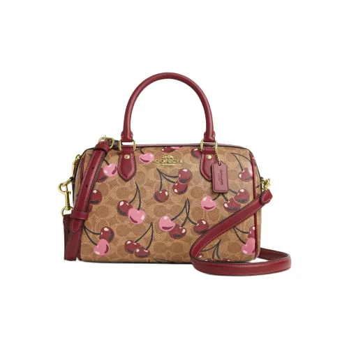 COACH Покрытый холст через плечо сумка средний размер женская красная