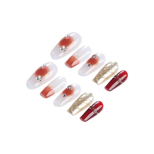 Fanze Металл Циркон Осветляющий False Nail MID Длина Красный Смужка Французский 30MM