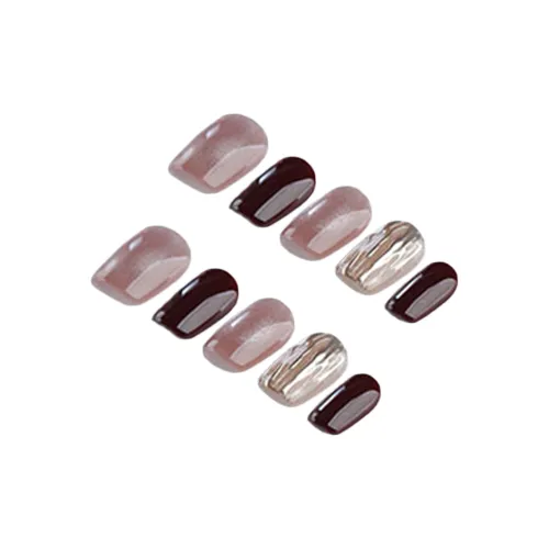 Fanze Стиль Майярд Коричневый Magic Mirror Бургунди Handcrafted False Nail Короткий LADDER Коричневый Smudge 20мм