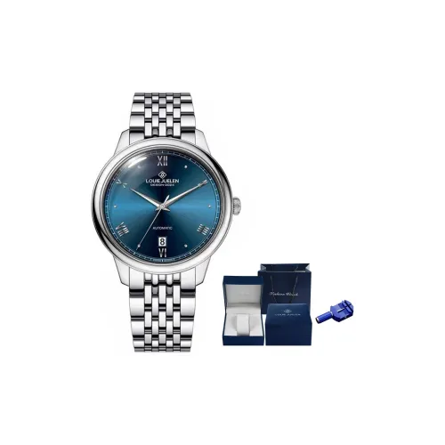 LOUIE JUELEN Автоматический Механический Механизм Нержавеющая Сталь Ремешок Часы Мужские Часы Синий Циферблат