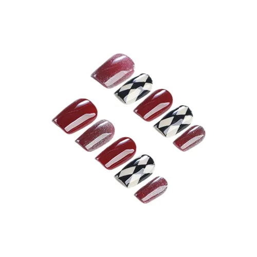 Fanze Снежинка Полосы Клетчатый Премиум Feel False Nail Средний LADDER Красный Smudge 20мм