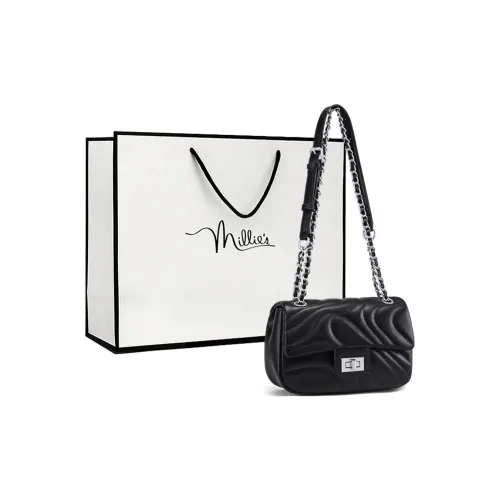 MILLIE'S Сумка через плечо из коровьей кожи маленькая квадратная сумка сумка с цепочкой стандартная женская экрю черная