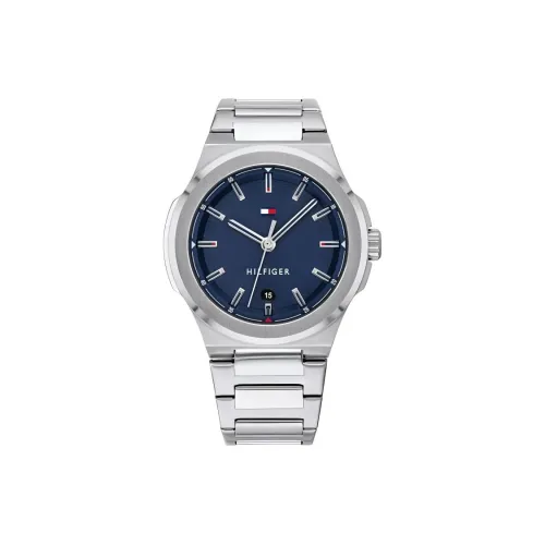 Tommy Hilfiger Мужские часы Кварцевый механизм Ремешок из нержавеющей стали 46 мм Синий циферблат