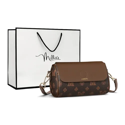 MILLIE'S Корова Кожа Подмышка Сумка через плечо Цилиндрическая Сумка Стандартная Женская Экрю Хаки Коричневый