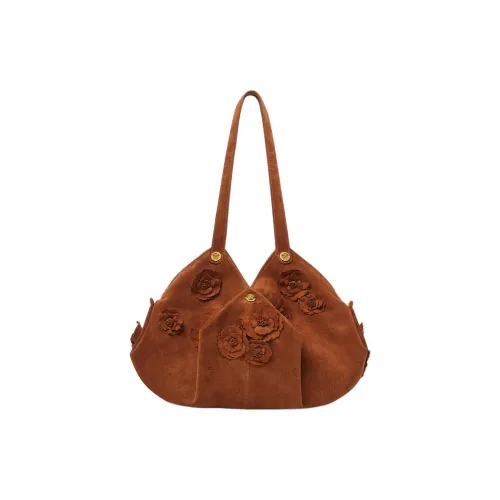 FANSIZHE Замша Телячья Кожа Сумка через плечо Стандартная Женская Коричневый и Золотой