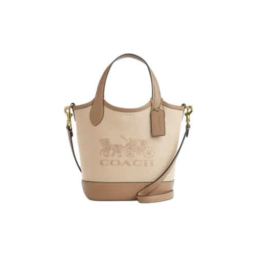 COACH Hanna Ткань 18 Ведро Сумка Сумка через плечо Сумка Маленькая Женская Темная Естественная