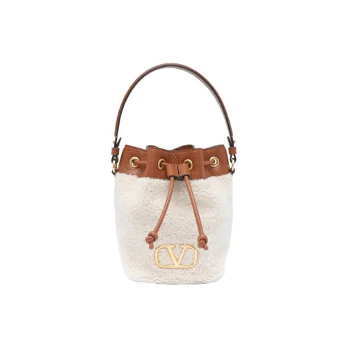 Valentino Шерсть Ведрообразная Сумка Сумка на Одно Плечо Мини Женская Белая и Коричневая