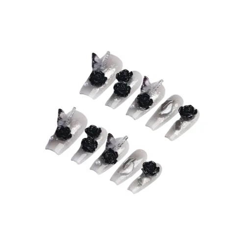 Fanze Камелия Бабочка False Nail Длинный Черный Смудж 30MM