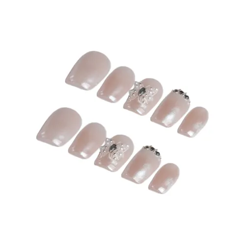 Fanze Бабочка Мягкий Принцесса Белый бисер False Nail Короткий LADDER Розово-белый Smudge 15мм